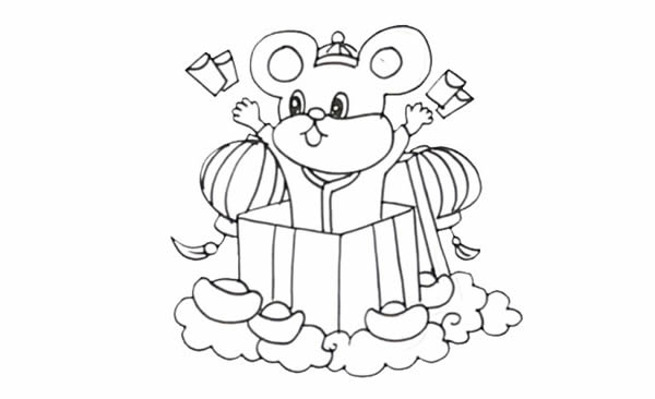鼠年小老鼠财神年画简笔画