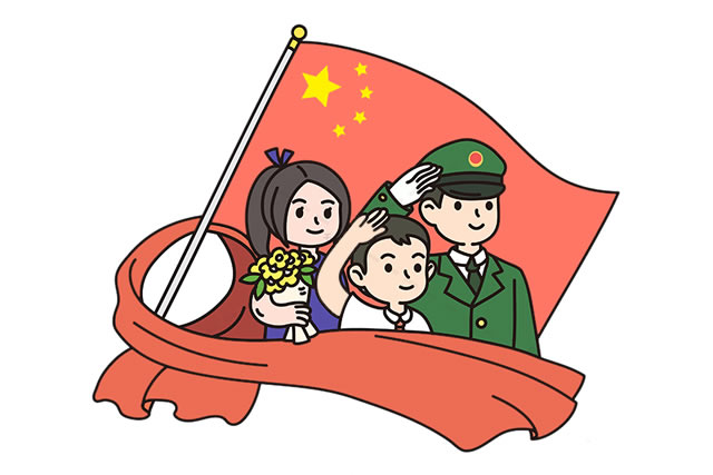 国庆节敬礼的简笔画步骤