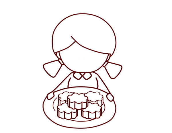 中秋节端着月饼的小女孩简笔画 中秋节端着月饼的小女孩简笔画