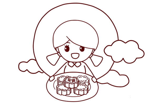 中秋节端着月饼的小女孩简笔画 中秋节端着月饼的小女孩简笔画