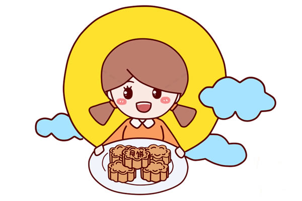 中秋节端着月饼的小女孩简笔画 中秋节端着月饼的小女孩简笔画