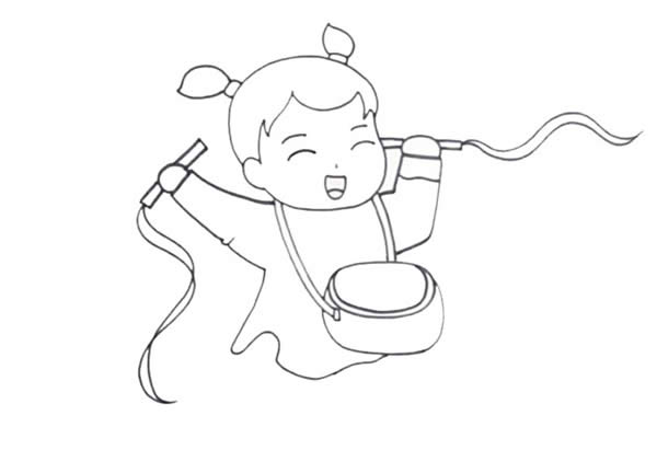 春节小女孩打锣鼓简笔画