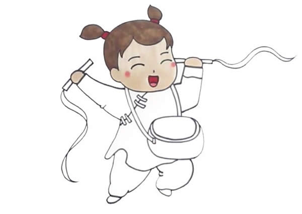 春节小女孩打锣鼓简笔画