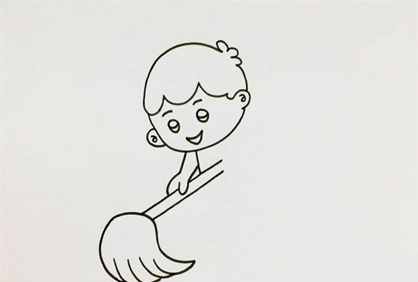 五一小朋友拖地简笔画