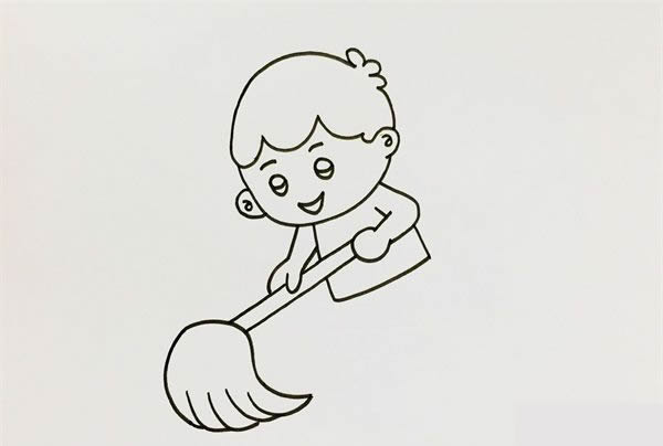 五一小朋友拖地简笔画