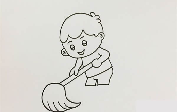 五一小朋友拖地简笔画