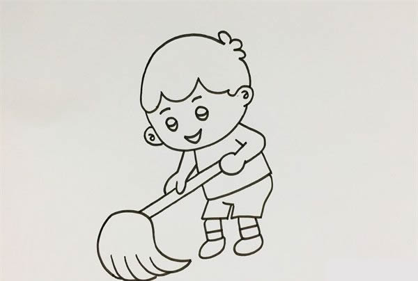 五一小朋友拖地简笔画