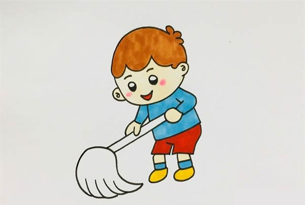 五一小朋友拖地简笔画