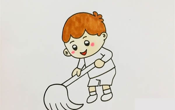五一小朋友拖地简笔画