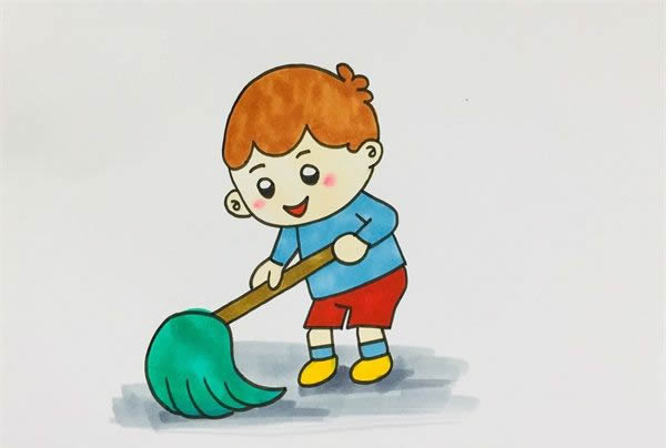 五一小朋友拖地简笔画