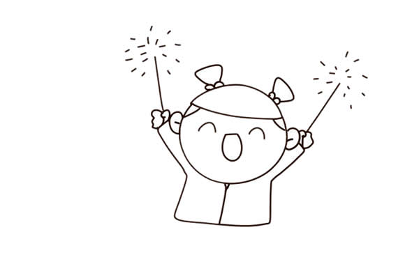 元旦小女孩放烟花简笔画 元旦小女孩放烟花简笔画