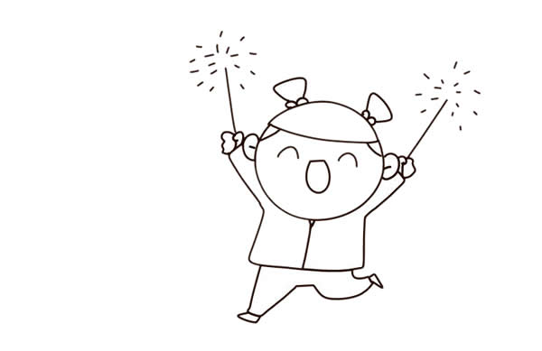 元旦小女孩放烟花简笔画 元旦小女孩放烟花简笔画
