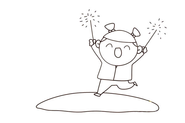 元旦小女孩放烟花简笔画 元旦小女孩放烟花简笔画