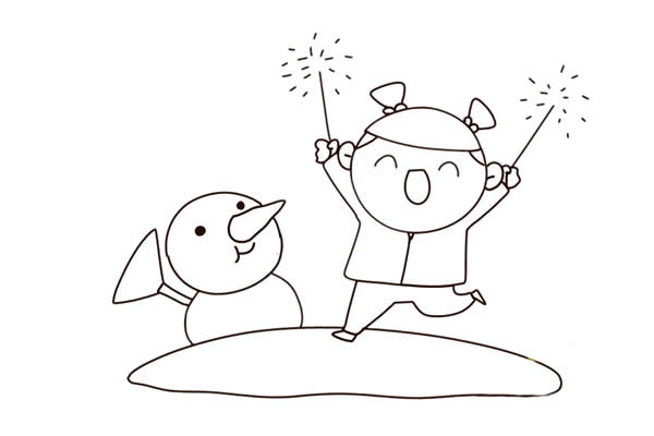 元旦小女孩放烟花简笔画 元旦小女孩放烟花简笔画
