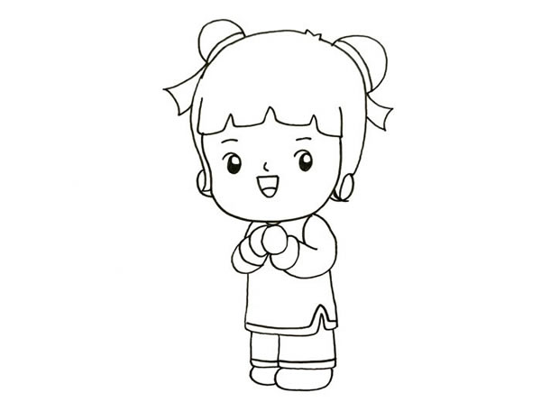 春节小孩拜年简笔画 春节小孩拜年简笔画
