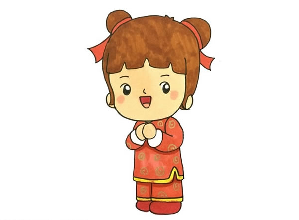 春节小孩拜年简笔画 春节小孩拜年简笔画