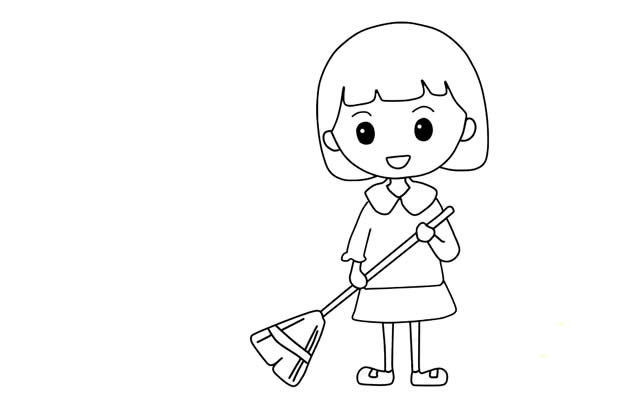 五一劳动节做家务的小女孩简笔画