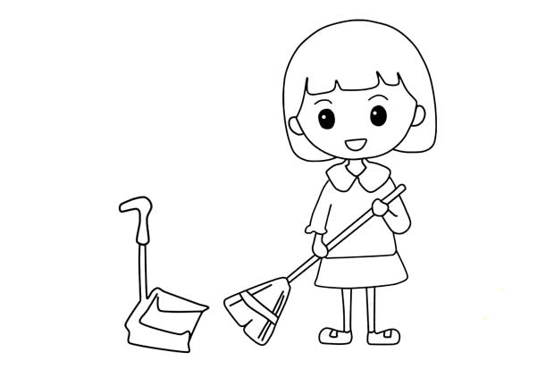 五一劳动节做家务的小女孩简笔画