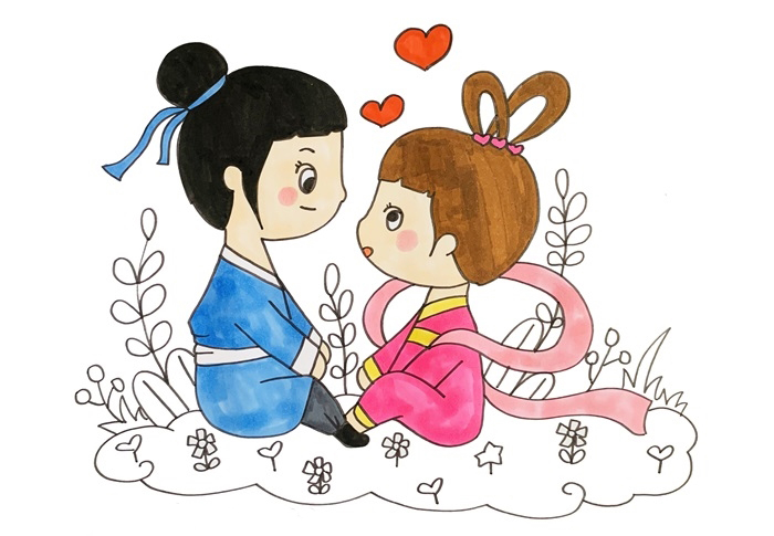 七夕节牛郎织女相爱简笔画 七夕节牛郎织女相爱简笔画