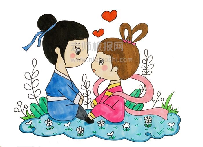 七夕节牛郎织女相爱简笔画 七夕节牛郎织女相爱简笔画