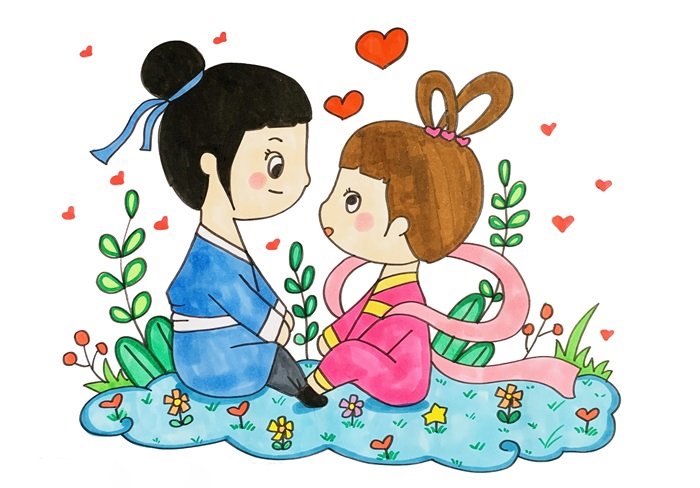 七夕节牛郎织女相爱简笔画 七夕节牛郎织女相爱简笔画