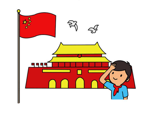 少先队员在天安门前敬礼简笔画 少先队员在天安门前敬礼简笔画