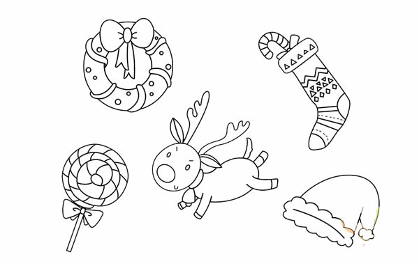 一组包含圣诞元素的简笔画 一组包含圣诞元素的简笔画