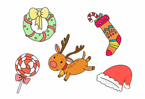 一组包含圣诞元素的简笔画 一组包含圣诞元素的简笔画