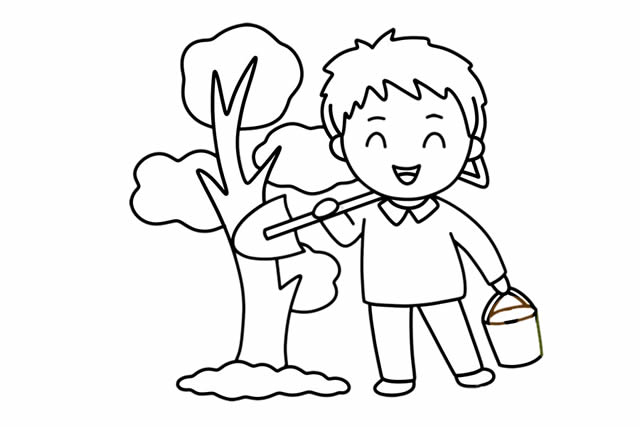 植树节小朋友种树简笔画 植树节小朋友种树简笔画