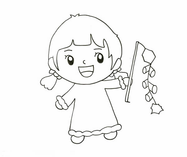 春节小朋友放鞭炮简笔画 春节小朋友放鞭炮简笔画