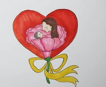 母亲节妈妈和宝宝的简笔画