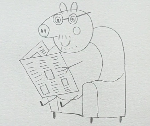 看报纸的猪爸爸简笔画