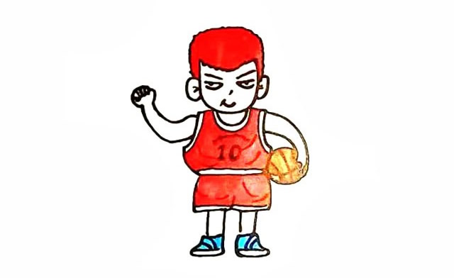 抱着篮球的樱木花道简笔画