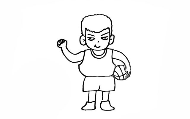 抱着篮球的樱木花道简笔画