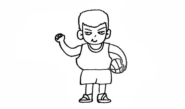 抱着篮球的樱木花道简笔画