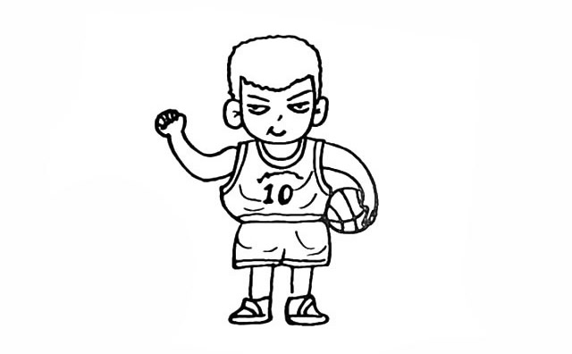 抱着篮球的樱木花道简笔画