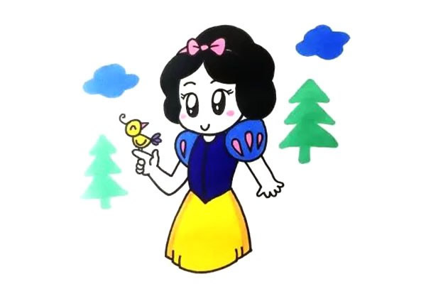 卡通白雪公主彩色简笔画教程(白雪公主卡通简笔画)