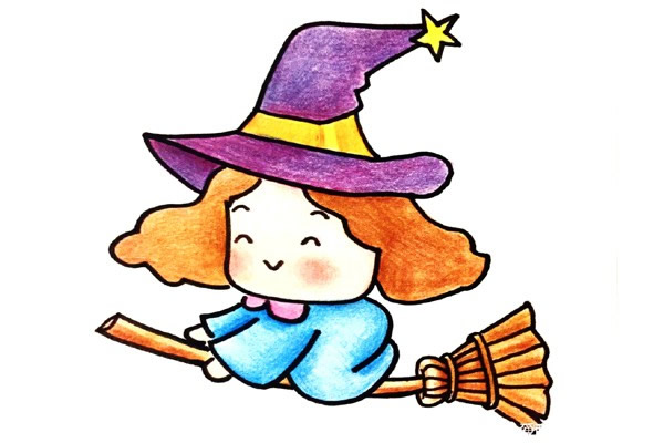 骑扫帚的小魔女简笔画教程(骑着扫帚的小魔女可爱图片)