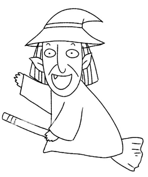 骑扫帚的老巫婆简笔画步骤