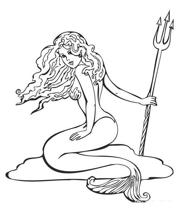 拿着鱼叉的美人鱼简笔画