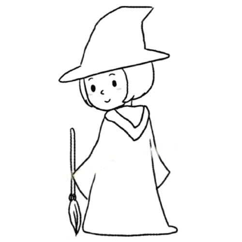 拿着笔的小魔女简笔画教程