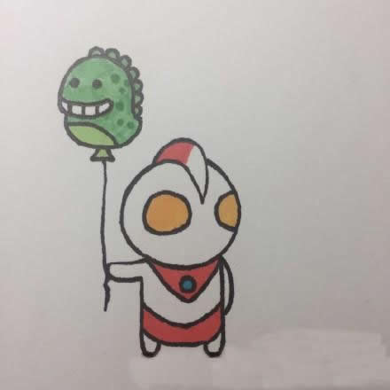 拿着怪兽气球的奥特曼简笔画