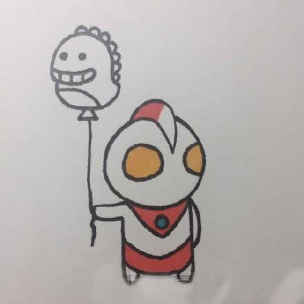 拿着怪兽气球的奥特曼简笔画