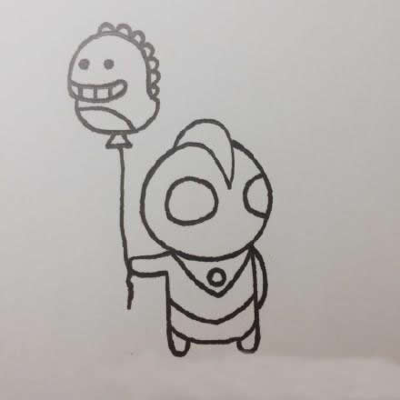 拿着怪兽气球的奥特曼简笔画