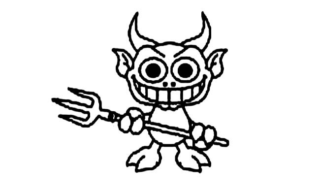 拿着钢叉的小鬼简笔画