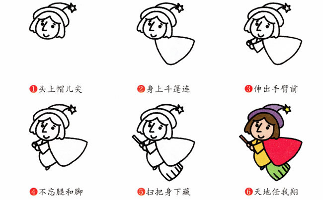 骑着扫帚的女巫简笔画教程
