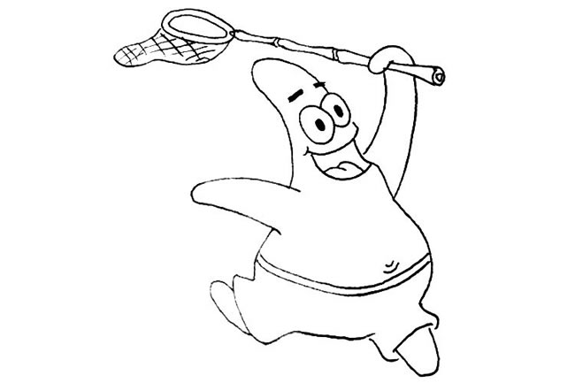 拿着网兜的派大星简笔画