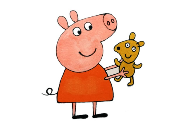 拿着玩具的小猪佩奇简笔画