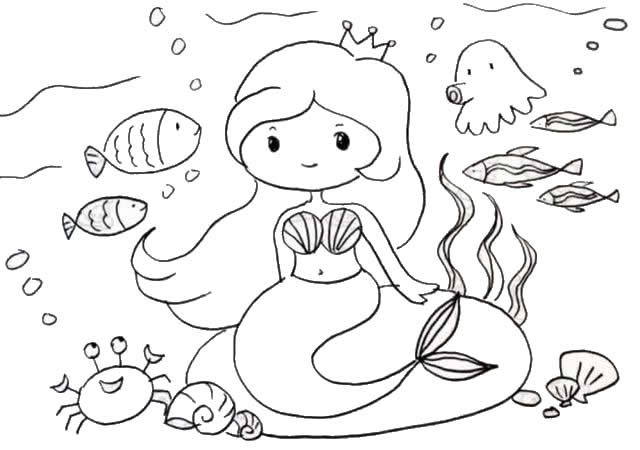 美人鱼海底世界简笔画步骤