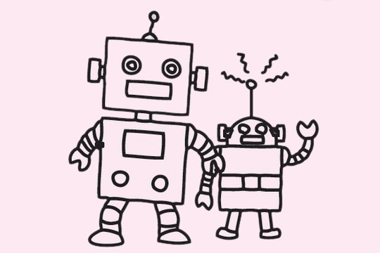 两个机器人的简笔画